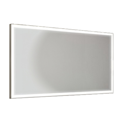 [1617C0563] Miroir cadre sablé avec éclairage intégré LED 38W, dim.1200x700hx31mm, classe II IP44. cadre métallique laqué blanc, syst.anti-buée avec extinction automatique 30mn.interrupteur sensor tactile on/off variateur et interrupteur changement de température. vide technique 25mm