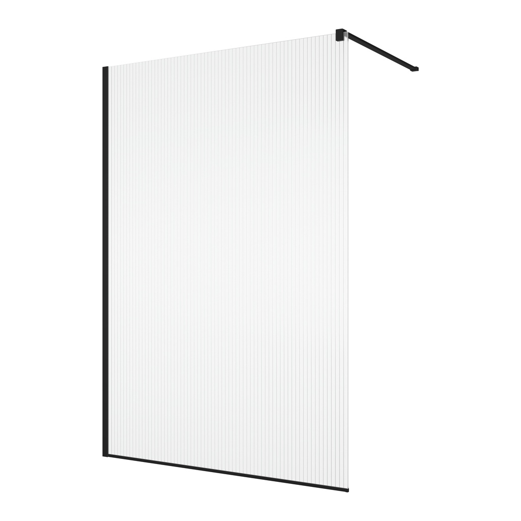 [1613C0484] Paroi fixe WALK-IN EASY avec profilé mural de compensation, largeur 100 cm, H 200 cm, finition noir mat, verre Sécurit 8 mm, noir mat, Décor LINA