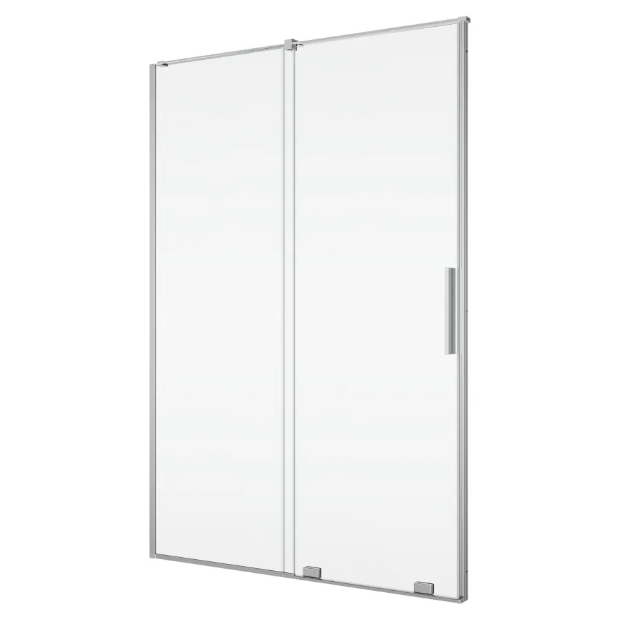 [1613C0487] Porte coulissante Amalia 160 cm, H 200 cm 1 panneau avec le panneau fixe avec barre de stabilisation protection Aquaperle, verre vérit. clair cleaneffect, argent poli-brillant