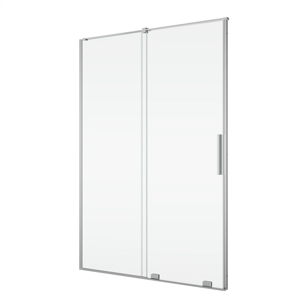[1613C0488] Porte coulissante Amalia 170 cm, H 200 cm 1 panneau avec le panneau fixe avec barre de stabilisation protection Aquaperle, verre vérit. clair cleaneffect, argent poli-brillant