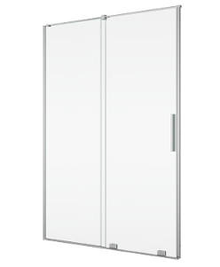 [1613C0489] Porte coulissante Amalia 180 cm, H 200 cm 1 panneau avec le panneau fixe avec barre de stabilisation protection Aquaperle, verre vérit. clair cleaneffect, argent poli-brillant