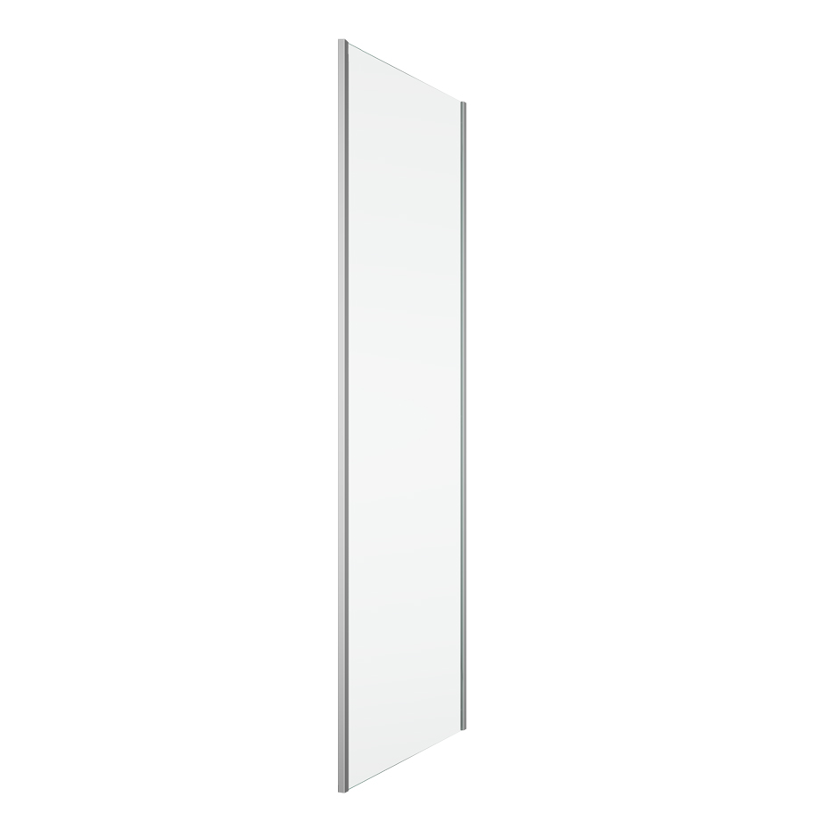 [1613C0491] Cloison latérale Amalia 80 cm, H 200 cm pour porte coulissante connexion à 90° côté fermeture protection Aquaperle, verre vérit. clair cleaneffect, argent poli-brillant