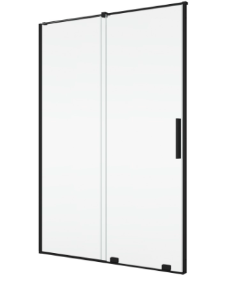 [1613C0501] Porte coulissante Amalia 180 cm, H 200 cm 1 panneau avec le panneau fixe avec barre de stabilisation protection Aquaperle, verre vérit. clair cleaneffect, noir mat