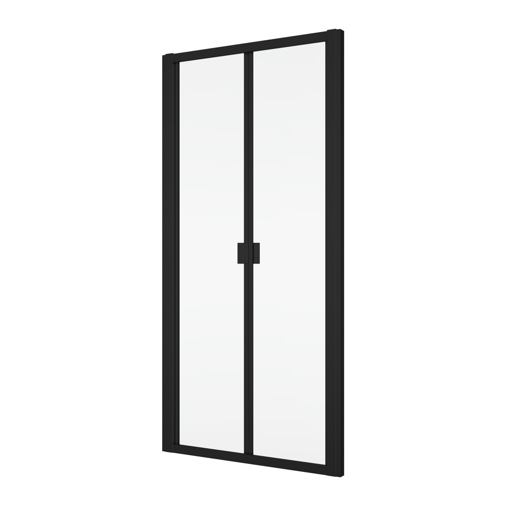 [1613M0501] Porte pliante Divera 90 cm, H 200 cm, largeur d'entrée 65 cm, 2 panneaux pour niche où cloison latérale protection Aquaperle, verre vérit. clair cleaneffect, noir mat