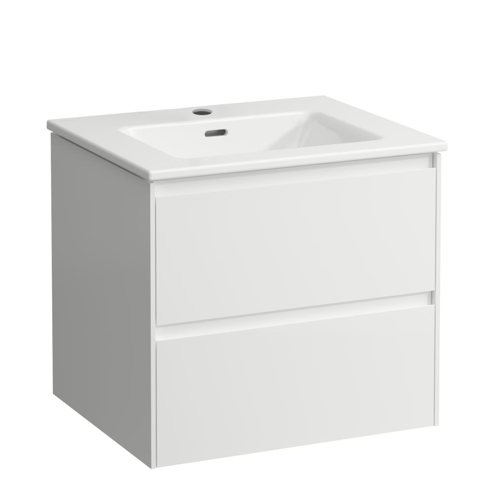 Meuble avec lavabo Pack LOOK Slim 60,0 x 52,5 x 45,5 cm élément à 2 tiroirs lavabo avec trop-plein inclus, 1 trou robin., standard, blanc mat