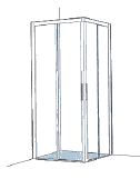 [1613H0406] Entrée diagonale S400PLUS (80/80) - 77,5-79 x 77,5-79 cm H 200 cm, portes coulissantes 2 panneaux MESURES EXACTES SELON PRISE DE MESURE, verre véritable clair, argent poli