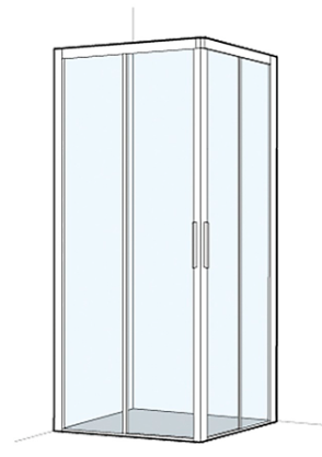 [1613H0409] Entrée diagonale S400PLUS (90/90) - 87,5-89 x 87,5-89 cm H 200 cm, portes coulissantes 2 panneaux MESURES EXACTES SELON PRISE DE MESURE, verre véritable clair, couleur d'argent mat