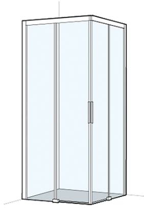 [1613H0414] Entrée diagonale S404Plus (80/80) 76,5-78 x 76,5-78 cm H 200 cm, cadre partiel portes coulissantes 2 panneaux MESURES EXACTES SELON PRISE DE MESURE, verre véritable clair, argent poli