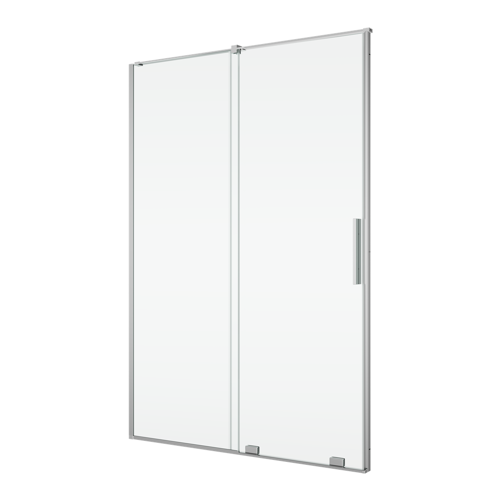 [1613C0540] Porte coulissante Amalia pour niche  mesures spéciales L 100-159.9 cm, H 200 cm 1 panneau avec le panneau fixe avec barre de stabilisation protection Aquaperle MESURES EXACTES SELON PRISE DE MESURES, verre vérit. clair cleaneffect, argent poli
