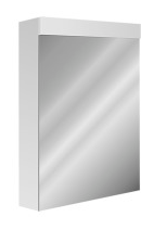 Armoire de toilette AREZZO 50 x 71,2 x 13,4/14,2 cm profil en aluminium 1 porte à double miroir charnières changeable 1 prise double en haut changeable, LED 12 W Lumen en haut 1485, IP24, couleur lum. blanc chaud 3000K, classe énergétique D, blanc