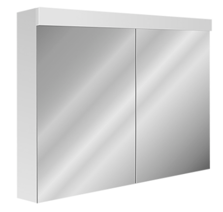 Armoire de toilette AREZZO 80 x 71,2 x 13,4/14,2 cm profil en aluminium 2 portes à double miroir 1 prise double en haut changeable, LED 20 W Lumen en haut 2475, IP24, couleur lum. blanc chaud 3000K, classe énergétique D, blanc