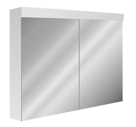 Armoire de toilette AREZZO 90 x 71,2 x 13,4/14,2 cm profil en aluminium 2 portes à double miroir 1 prise double en haut changeable, LED 23 W Lumen en haut 2805, IP24, couleur lum. blanc chaud 3000K, classe énergétique D, blanc