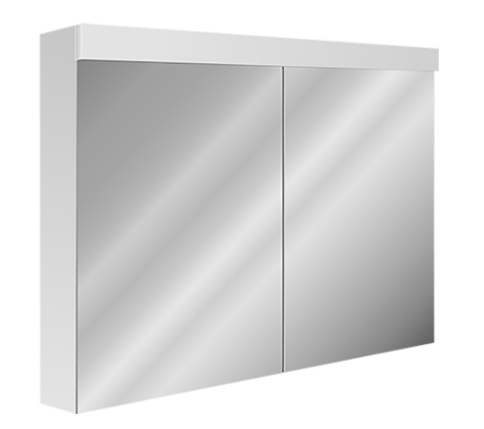 Armoire de toilette AREZZO 100 x 71,2 x 13,4/14,2 cm profil en aluminium 2 portes à double miroir 1 prise double en haut changeable, LED 26 W Lumen en haut 3135, IP24, couleur lum. blanc chaud 3000K, classe énergétique D, blanc