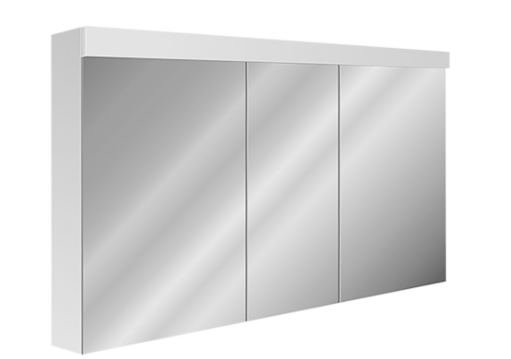 Armoire de toilette AREZZO 130 x 71,2 x 13,4/14,2 cm profil en aluminium 3 portes à double miroir 50/30/50, porte centrale charnières à gauche 2 prises double en haut LED 34 W, Lumen en haut 4125 IP24, couleur lum. blanc froid 4000K, classe énergétique D, blanc