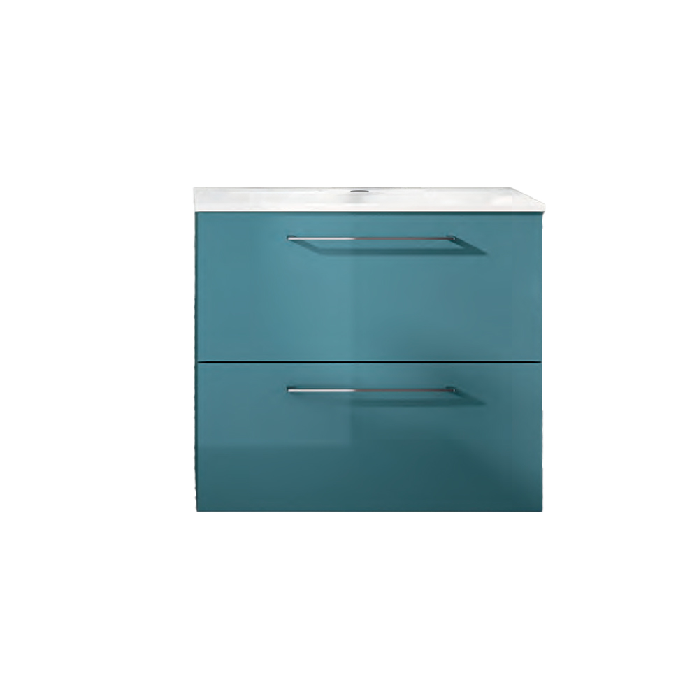 [1616C4223] Ensemble "STUDIO" avec lavabo céramique 71 cm, meuble sous-lavabo 2 tiroirs mélaminé, avec découpe siphon, poignée chromée/brillante, Dim.690xH608x465mm, COULEUR A CHOIX