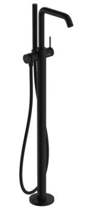 [1621C1984] Mélangeur de bain Tecturis S - S 194 mm, goulot fixe H jusqu'à aérateur 857-937 mm avec colonne pour montage à pose libre, douche à main bâton, tuyau de douche support de douche, sans corps à encastrer 758 415, noir mat