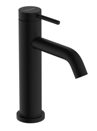 [1621C1998] Mélangeur de lavabo TECTURIS S 110, S 116 mm, goulot fixe hauteur d'écoulement 105 mm EcoSmart+, CoolStart - eau froide par position de levier au milieu, avec vidage excentrique, débit 4 l/min, noir mat