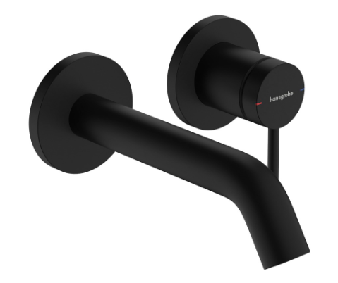 [1621C2004] Mélangeur mural à 2 trous TECTURIS S UP set de montage final S 165 mm, goulot fixe EcoSmart+, débit 4 l/min sans corps à encastrer 757 055, noir mat