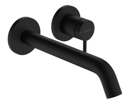 [1621C2006] Mélangeur mural à 2 trous TECTURIS S UP set de montage final S 225 mm, goulot fixe EcoSmart+, débit 4 l/min sans corps à encastrer 757 055, noir mat