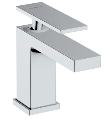 [1621C2012] Mélangeur de lavabo TECTURIS E 80, S 122 mm, goulot fixe hauteur d'écoulement 90 mm EcoSmart+, CoolStart - eau froide par position de levier au milieu, avec vidage excentrique, débit 4 l/min, chromé