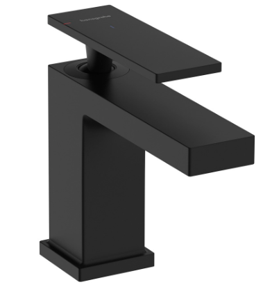 [1621C2013] Mélangeur de lavabo TECTURIS E 80, S 122 mm, goulot fixe hauteur d'écoulement 90 mm EcoSmart+, CoolStart - eau froide par position de levier au milieu, avec vidage excentrique, débit 4 l/min, noir mat