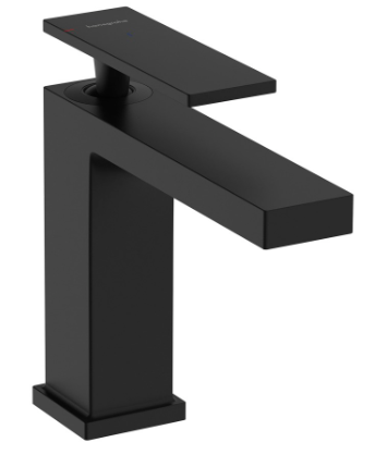 [1621C2021] Mélangeur de lavabo TECTURIS E 110, S 144 mm, goulot fixe hauteur d'écoulement 117 mm EcoSmart+, CoolStart - eau froide par position de levier au milieu, avec vidage excentrique, débit 4 l/min, noir mat