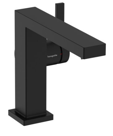 [1621C2025] Mélangeur de lavabo TECTURIS E 110 Fine S 155 mm, goulot fixe hauteur d'écoulement 133 mm EcoSmart+, CoolStart - eau froide par position de levier au milieu, sans garniture d'écoulement, débit 4 l/min, noir mat