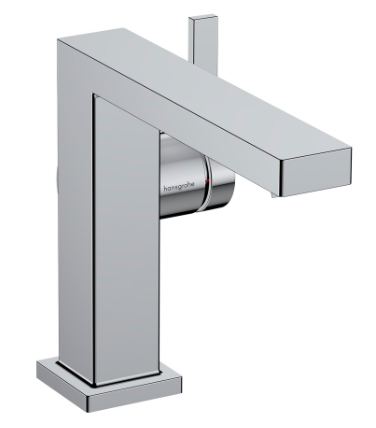[1621C2026] Mélangeur de lavabo TECTURIS E 110 Fine S 155 mm, goulot fixe hauteur d'écoulement 133 mm EcoSmart+, CoolStart - eau froide par position de levier au milieu, avec vidage Push-Open, débit 4 l/min, chromé