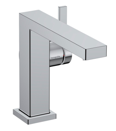 [1621C2028] Mélangeur de lavabo TECTURIS E 110 Fine S 155 mm, goulot fixe hauteur d'écoulement 133 mm EcoSmart+, CoolStart - eau froide par position de levier au milieu, avec vidage excentrique, débit 4 l/min, chromé