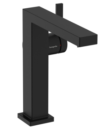 [1621C2033] Mélangeur de lavabo TECTURIS E 150 Fine S 157 mm, goulot fixe hauteur d'écoulement 173 mm EcoSmart+, CoolStart - eau froide par position de levier au milieu, avec vidage Push-Open, débit 4 l/min, noir mat