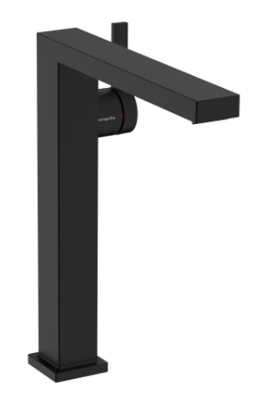 [1621C2035] Mélangeur de lavabo TECTURIS E 240 Fine S 197 mm, goulot fixe hauteur d'écoulement 243 mm EcoSmart+, CoolStart - eau froide par position de levier au milieu, sans garniture d'écoulement, débit 4 l/min, noir mat