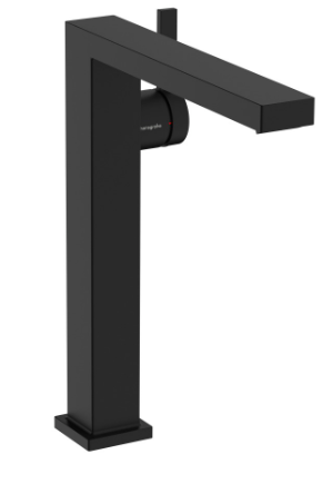 [1621C2037] Mélangeur de lavabo TECTURIS E 240 Fine S 197 mm, goulot fixe hauteur d'écoulement 243 mm EcoSmart+, CoolStart - eau froide par position de levier au milieu, avec vidage Push-Open, débit 4 l/min, noir mat