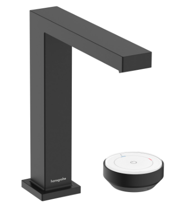 [1621C2043] Mélangeur à 2 trous TECTURIS E 150, S 158 mm, goulot fixe hauteur d'écoulement 173 mm EcoSmart+, CoolStart - eau froide par position de levier au milieu, avec vidage excentrique, noir mat