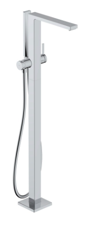 [1621C2050] Mélangeur de bain Tecturis E - S 194 mm, goulot fixe H jusqu'à aérateur 895-975 mm avec colonne pour montage à pose libre, douche à main bâton, tuyau de douche support de douche, sans corps à encastrer 758 415, chromé