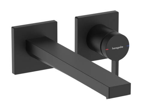 [1621C2053] Mélangeur mural à 2 trous TECTURIS E UP set de montage final S 225 mm, goulot fixe EcoSmart+, débit 4 l/min sans corps à encastrer 757 055, noir mat