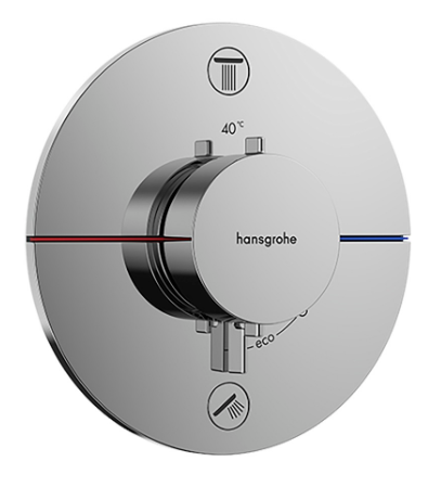 [1621C2058] Thermostat SHOWERSELECT COMFORT S UP set de montage final D 15,5 cm, pour commander 2 fonctions, robinet Start/Stop, bouton Select débit 22,1 l/min, sans corps à encastrer 757 049, chromé