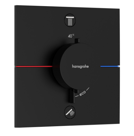 [1621C2069] Thermostat SHOWERSELECT COMFORT E UP set de montage final 15,5 x 15,5 cm, pour commander 2 fonctions, robinet Start/Stop, bouton Select débit 22,1 l/min, sans corps à encastrer 757 049, noir mat