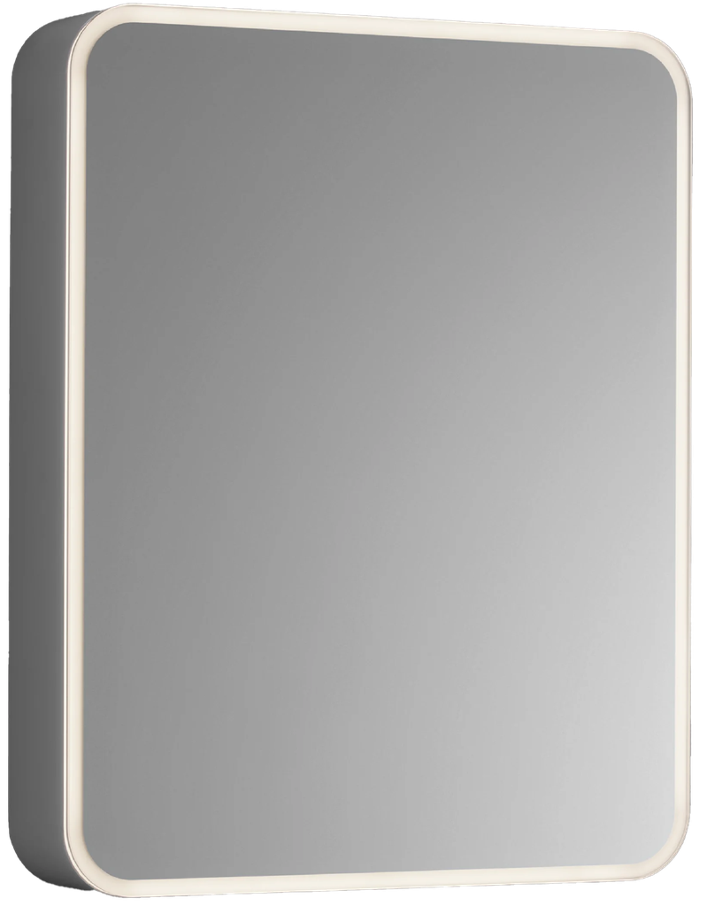 [1617S0372] Armoire de toilette SPHERA Tunable White 60 x 75 x 13 cm profil en aluminium 1 porte à double miroir charnières à gauche 1 prise double en bas à droite éclairage LED direct 37 W entourante, dimmable Lumen 4460, IP24, blanc