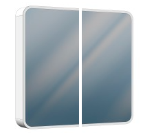 [1617S0374] Armoire de toilette SPHERA Tunable White 80 x 75 x 13 cm profil en aluminium 2 portes à double miroir 2 prises double en bas éclairage LED direct 43 W entourante, dimmable Lumen 5160, IP24, blanc