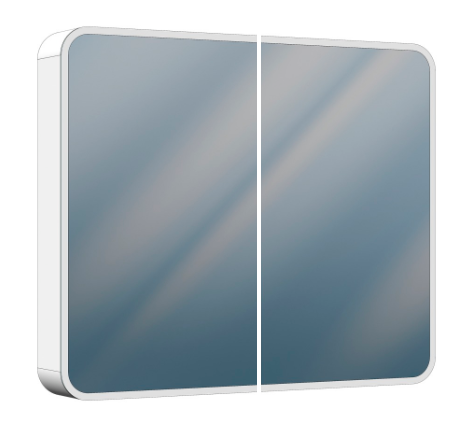 [1617S0375] Armoire de toilette SPHERA Tunable White 90 x 75 x 13 cm profil en aluminium 2 portes à double miroir 2 prises double en bas éclairage LED direct 46 W entourante, dimmable Lumen 5510, IP24, blanc