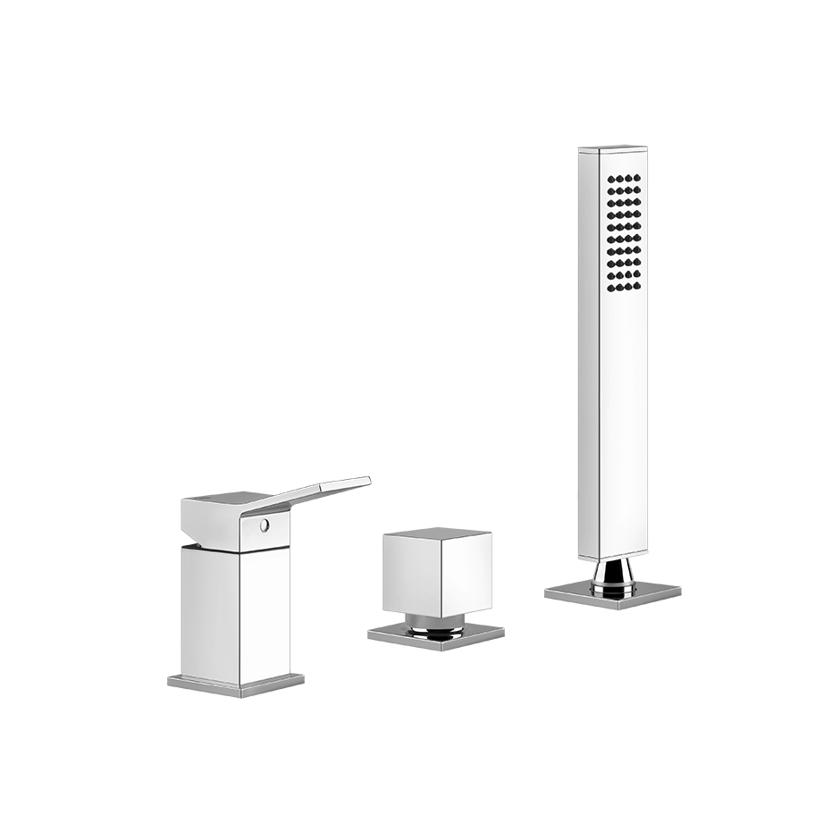 [1621C2117] Mélangeur bain-douche trois trous avec bec, inverseur, flexibles 1,50m et douchette extractible anticalcaire. Inverseur sur le bec, Black Metal Brossé PVD