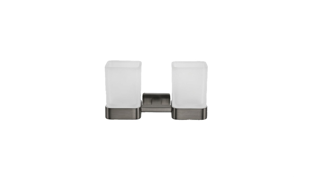 Porte-verres double LEO, 2 verres satinés, Gun metal brossé