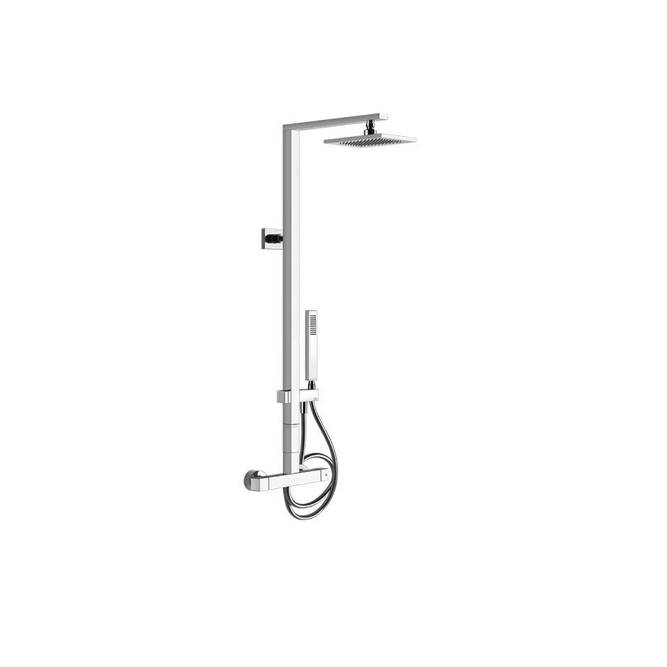 [1621C2106] Système de douche RETTANGOLO mélangeur de douche thermostat 1/2", inverseur automatique, douche à main système anticalcaire, tuyau de douche 150 cm, douche de tête, optique finox