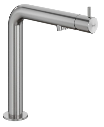 [1621S0958] Mélangeur de lavabo Ono E - S 125 mm, goulot orientable fixe, extensible jusqu'à 120° vidage Push Open, tuyaux de raccordement flexibles 3/8", classe énergétique A, acier inoxydable