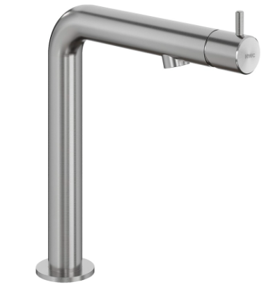 [1621S0960] Mélangeur de lavabo Ono E - S 125 mm, goulot orientable fixe, extensible jusqu'à 120° sans vidage, tuyaux de raccordement flexibles 3/8", classe énergétique A, acier inoxydable