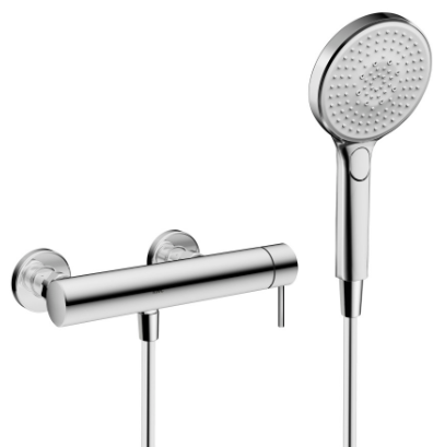 [1621S0964] Mélangeur de douche Ono E - E 153 mm, raccords d'arrêt 1/2" x 1/2", avec douche et tuyau, classe énergétique A, acier inoxydable