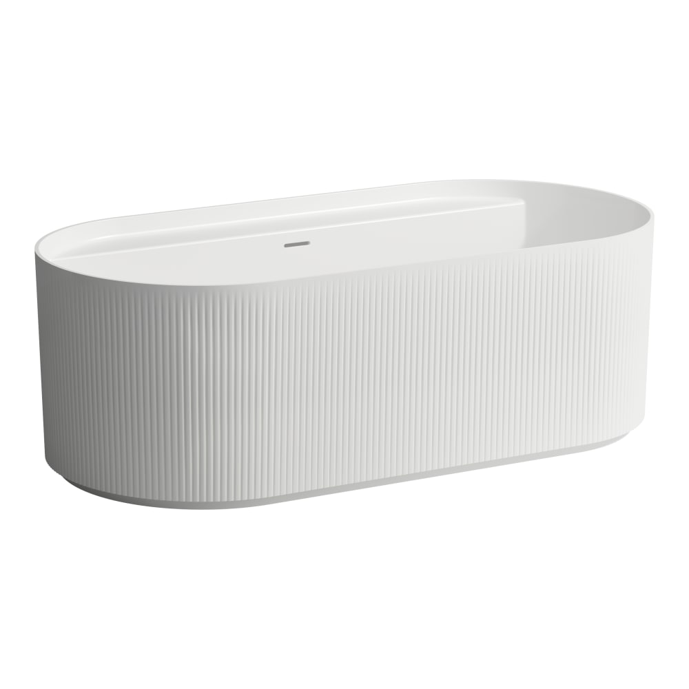 [1612C0018] Baignoire Sonar 160 x 81,5 x 46 cm avec texture, pose libre, sans trous de forages pour mélangeur de bain y compris raccord pour écoulement flexible 1m H294439, Marbond, blanc