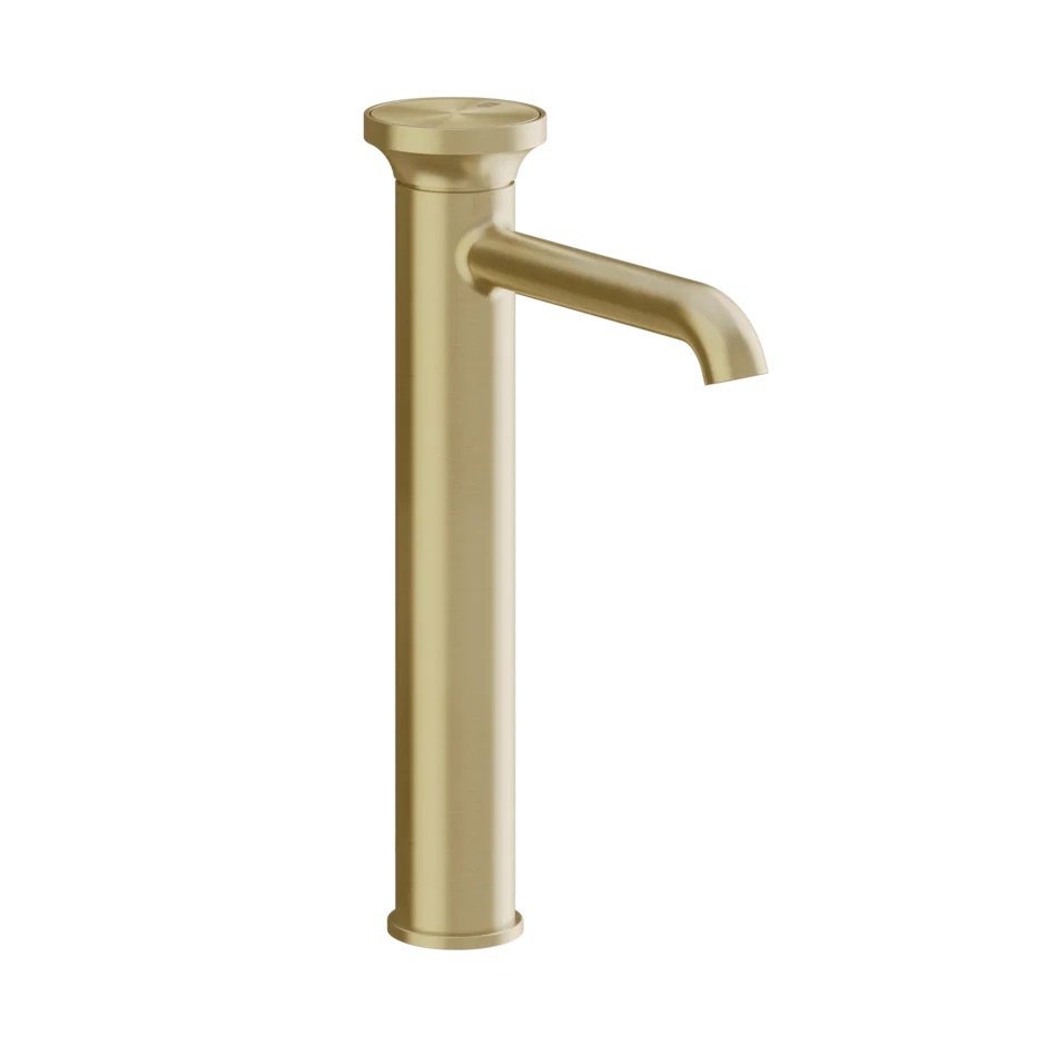 [1621C2119] Mitigeur lavabo ORIGINI réhaussé S 164 mm H jusqu'à l'aérateur 244 mm sans vidage avec flexibles de raccordement. Insert en finition inclus. Combiner avec insert 66600, 727 Brass Brushed PVD