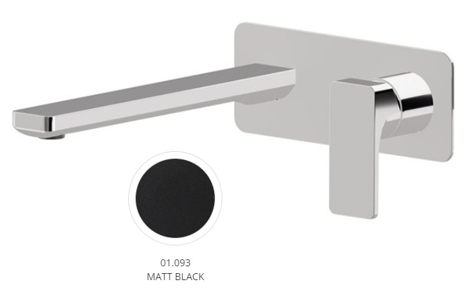 [1621H0959] Mélangeur de lavabo mural B-EASY, S 230 mm, écartement entre poignée et bec 120 mm, avec plaque rectangulaire 195x75 mm, raccords 1/2", sans corps à encastrer 27852, débit 5 l/min, noir mat