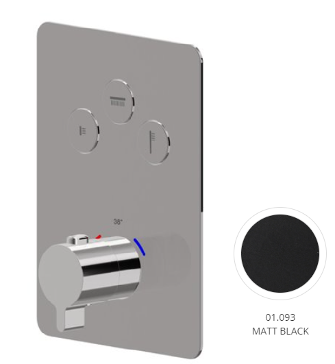 [1621H0975] Robinet de douche THERMO EASY UP, thermostat, set de montage final, 19 x14 cm, poussoirs pour commander 3 fonctions, sans corps à encastrer Nr. 27752, groupe acoustique NT, noir mat